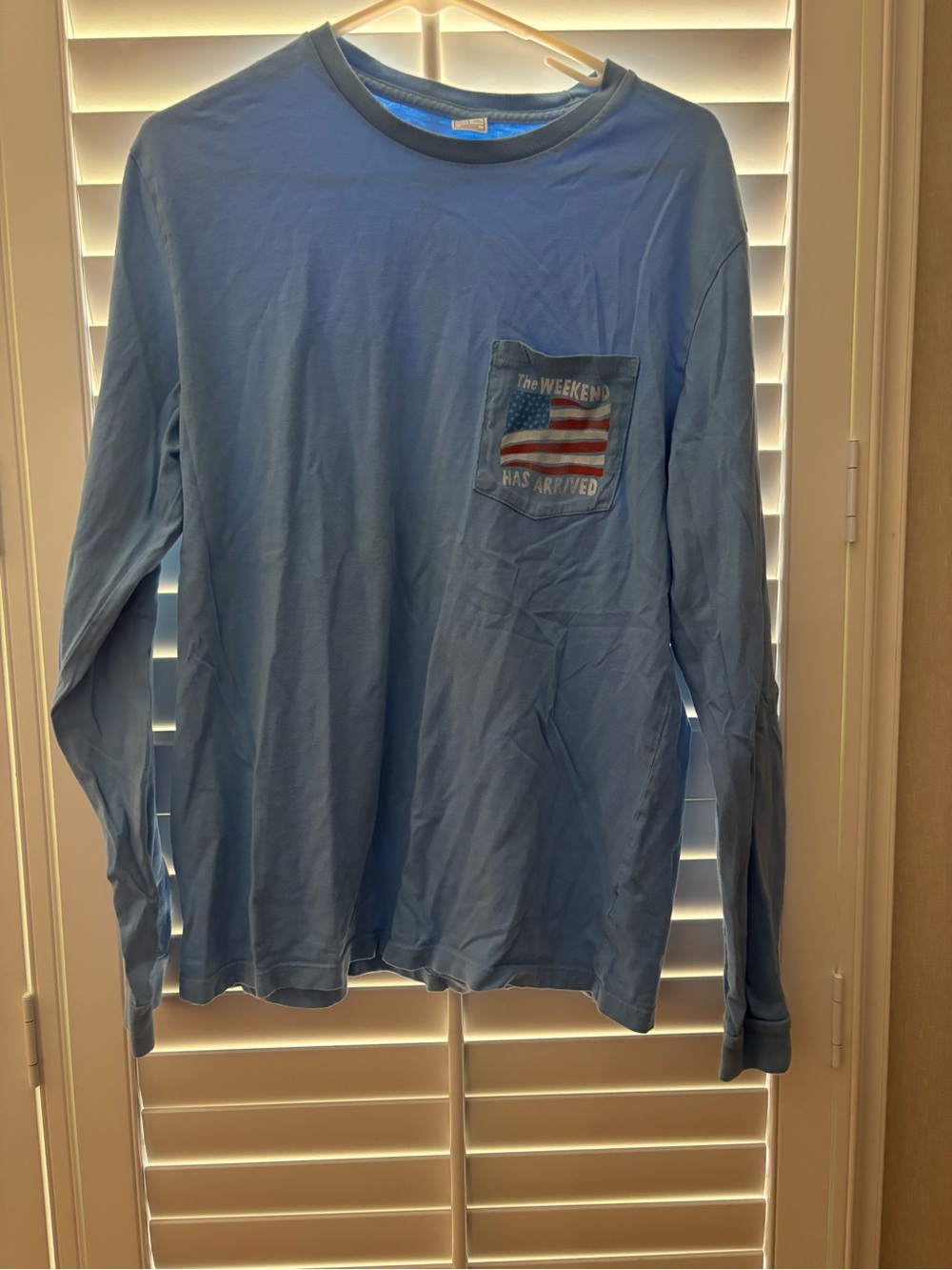 chubbies Light Blue Long-Sleeve Pocket Tee with Flag